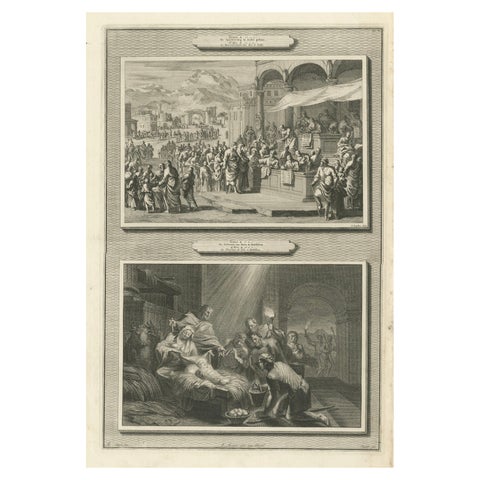 Census of Bethlehem & Christ’s Nativity, Mortier Engraving, 1700s