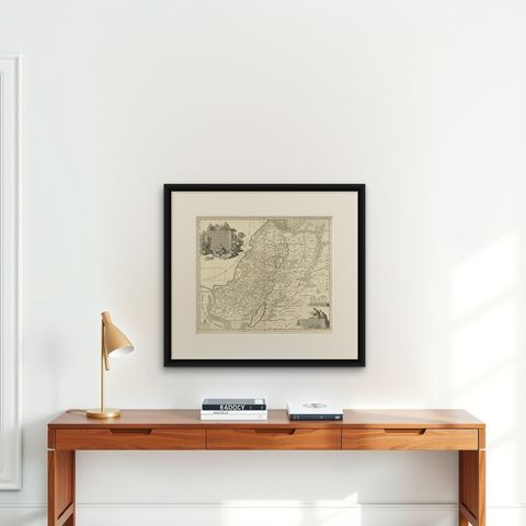 Antique Holy Land Map, Twelve Tribes of Israel, Covens & Mortier, c.1700, shown framed on a wall, true to size