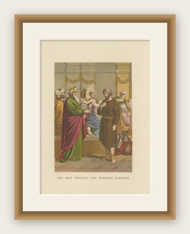 Antique Bible Print of the Man Without Wedding Garmant by Kronheim, 'c.1860', shown framed