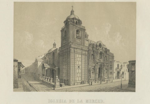 Antique lithograph views of the Cathedral and La Merced Church, Lima, 1865, close-up 4