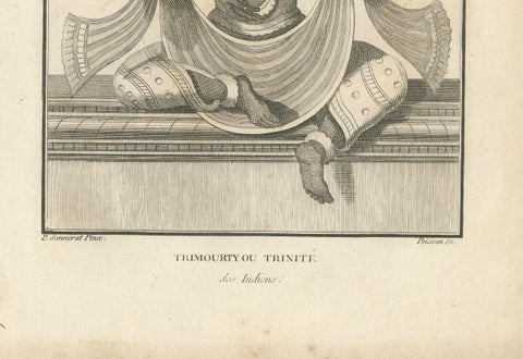 Rare 1806 Trimurti Trinity Antique Print, Hindu Deity Engraving Collectible, close-up 5