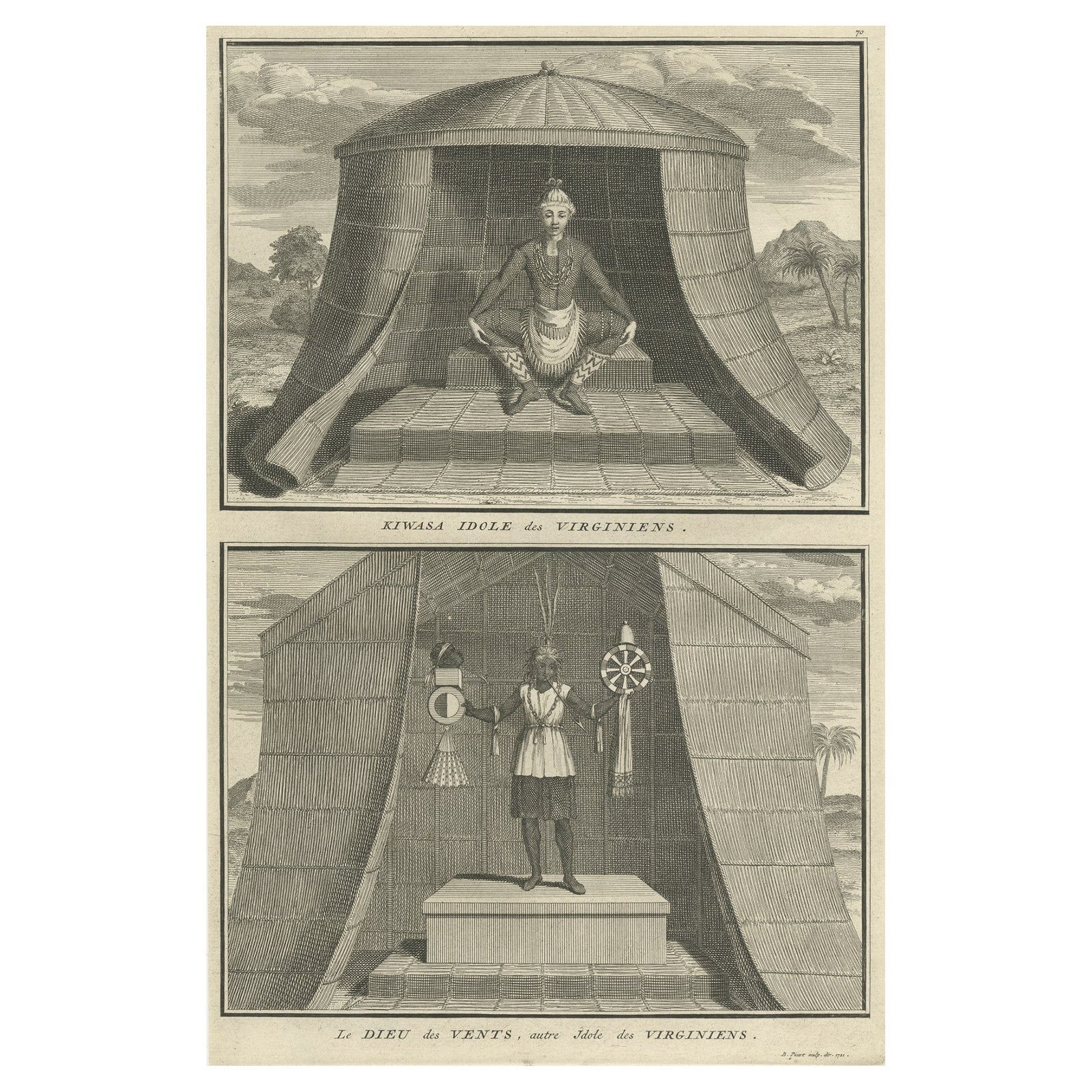 Engraving of Idols of Secotam Village in Virginia 'or now North Carolina', 1721