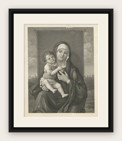 Antique Print of Mary Holding Jesus Christ, C.1880, shown framed