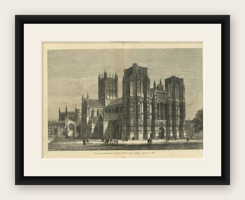 Antique Print of Wells Cathedral from the Illustrated London News, 1879, shown framed