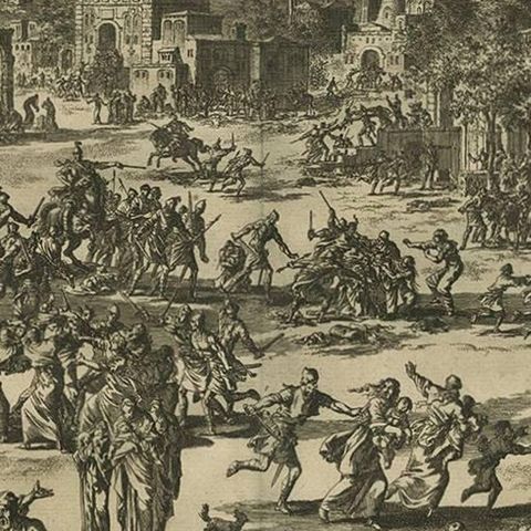 Antique Bible Print Slaughter of the Innocents by J. Luyken, 1743, close-up 2