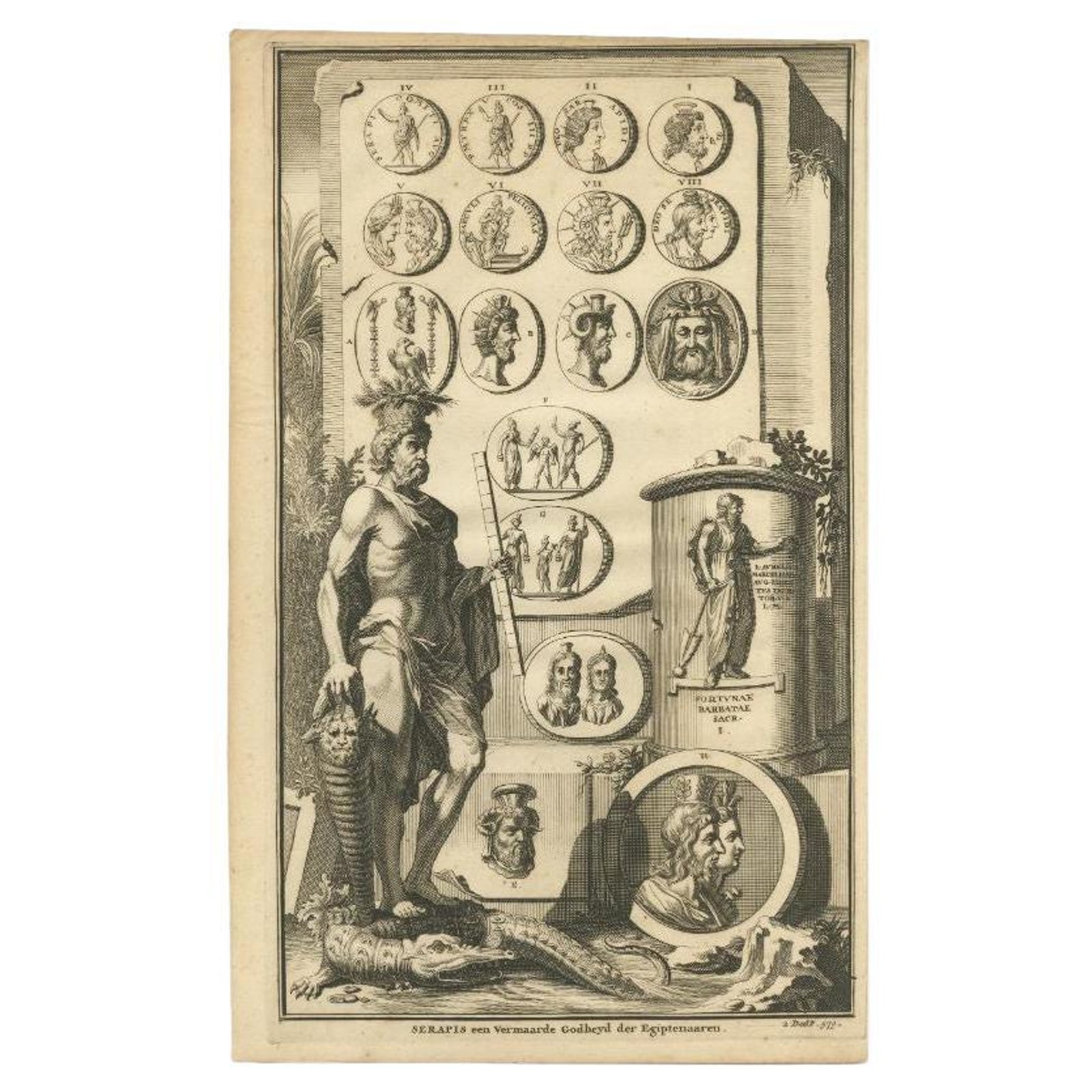 Antique Print of the Egyptian or Greek God Serapis, circa 1700