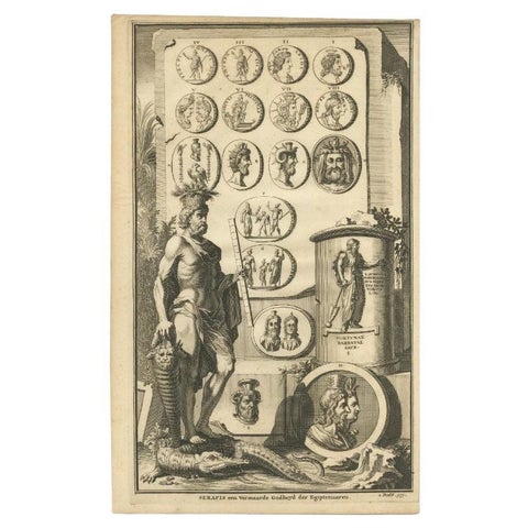 Antique Print of the Egyptian or Greek God Serapis, circa 1700