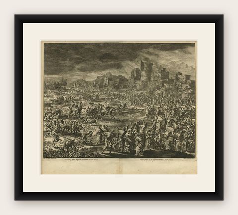 Antique Bible Print Eighth Plague of Egypt from the Bible Sacra, 1743, shown framed