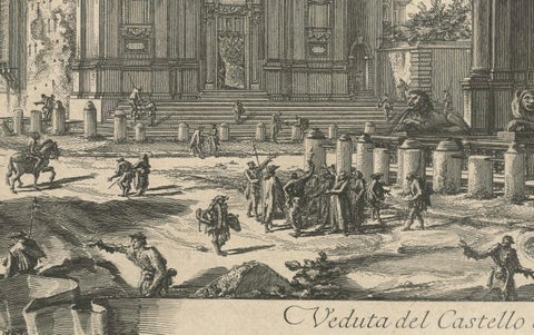 1751 Engraving of Roman Fountain and Church, Fountain of Moses and Santa Maria, close-up 4