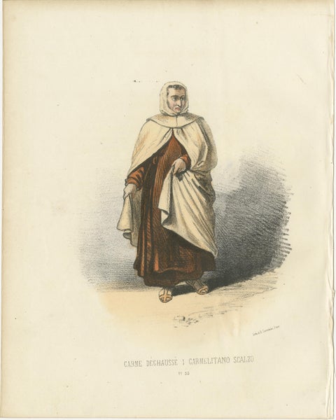Carme Déchaussé, 1862 Hand-Colored Lithograph of a Discalced Carmelite Monk, view 2