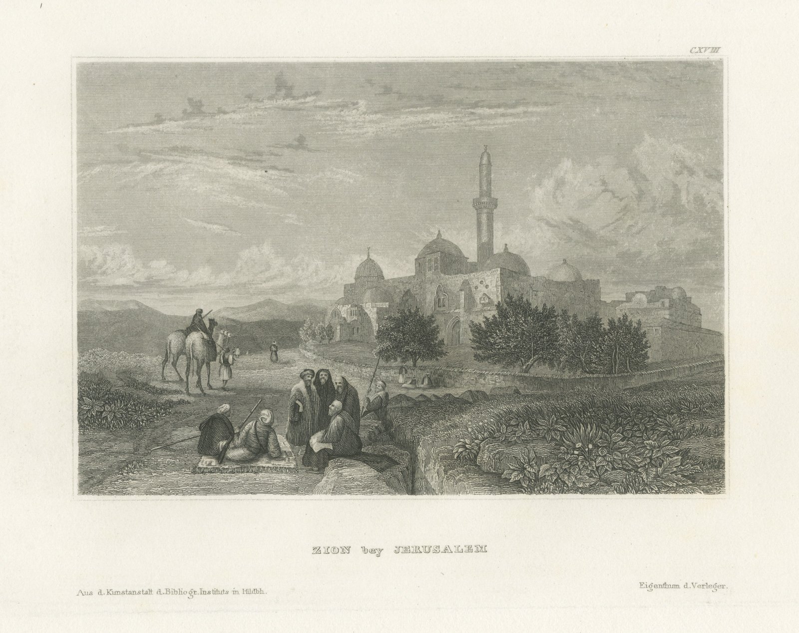 Mount Zion near Jerusalem, Antique View with Domes and Minaret, circa 1850