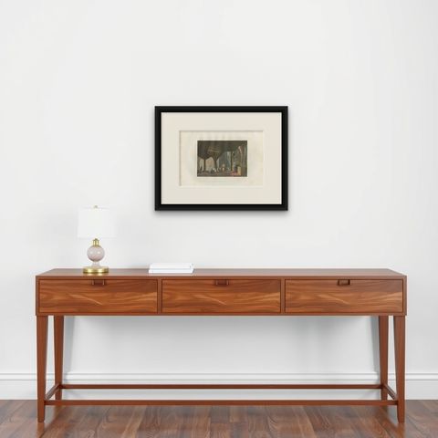 Antique Print of the Nativity Grotto by Ferrario '1831', shown framed on a wall, true to size
