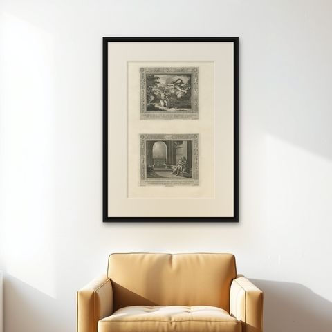 Antique Religion Print Depicts the Lord Appearing to Isaac, C.1850, shown framed on a wall, true to size