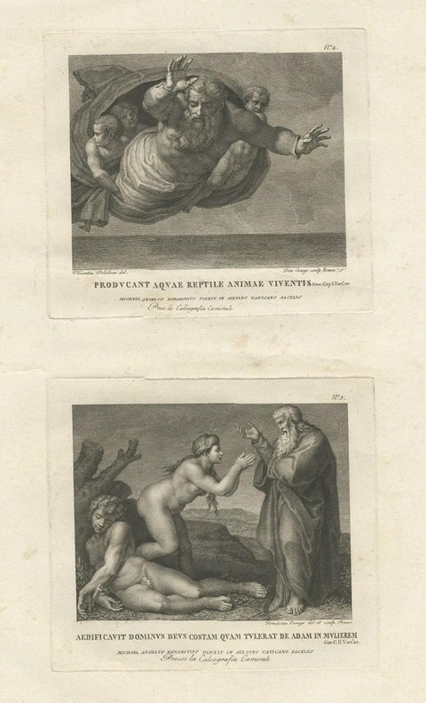 Old Vatican Frescoes; Separation of Land from Sea & The Creation of Eve, ca.1780, close-up 1