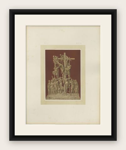 Antique Chromolithograph Deposition of Christ, Reiche Kapelle Munich, 1874, shown framed