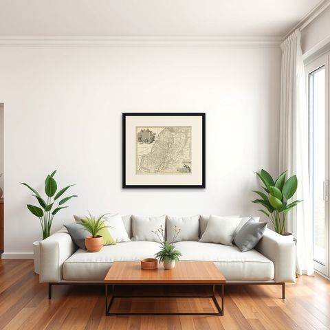 Antique Holy Land Map, Twelve Tribes of Israel, Covens & Mortier, c.1700, shown framed in a room, true to size