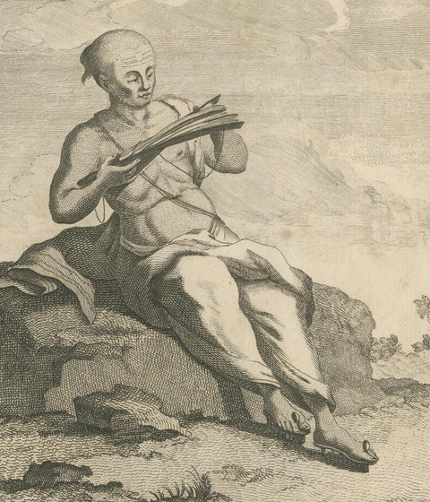 Shaivite Brahmin Reading Scriptures, Sonnerat Engraving, India, Paris 1806, close-up 1