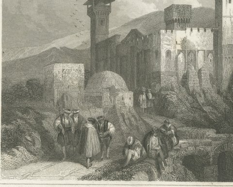 Hebron and the Tomb of Abraham, Antique View with Minarets, circa 1850, close-up 1