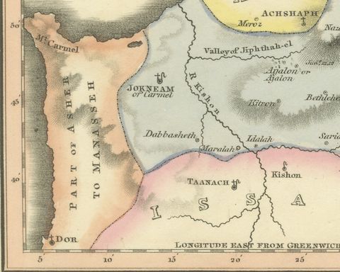 Decorative Antique Map of the Tribe of Zebulun, Wyld, 1823, close-up 3