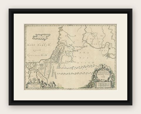 Antique Map of the Holy Land, showing the travels of Abraham, Isaac and Jacob, shown framed