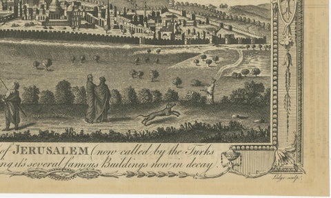 Antique View of Jerusalem Holy Land Engraving, Millar Geography, ca. 1760, close-up 4