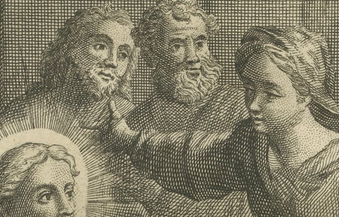 Christ with Mary and Martha Engraving, Luke X Martha Reproved 1735, close-up 5
