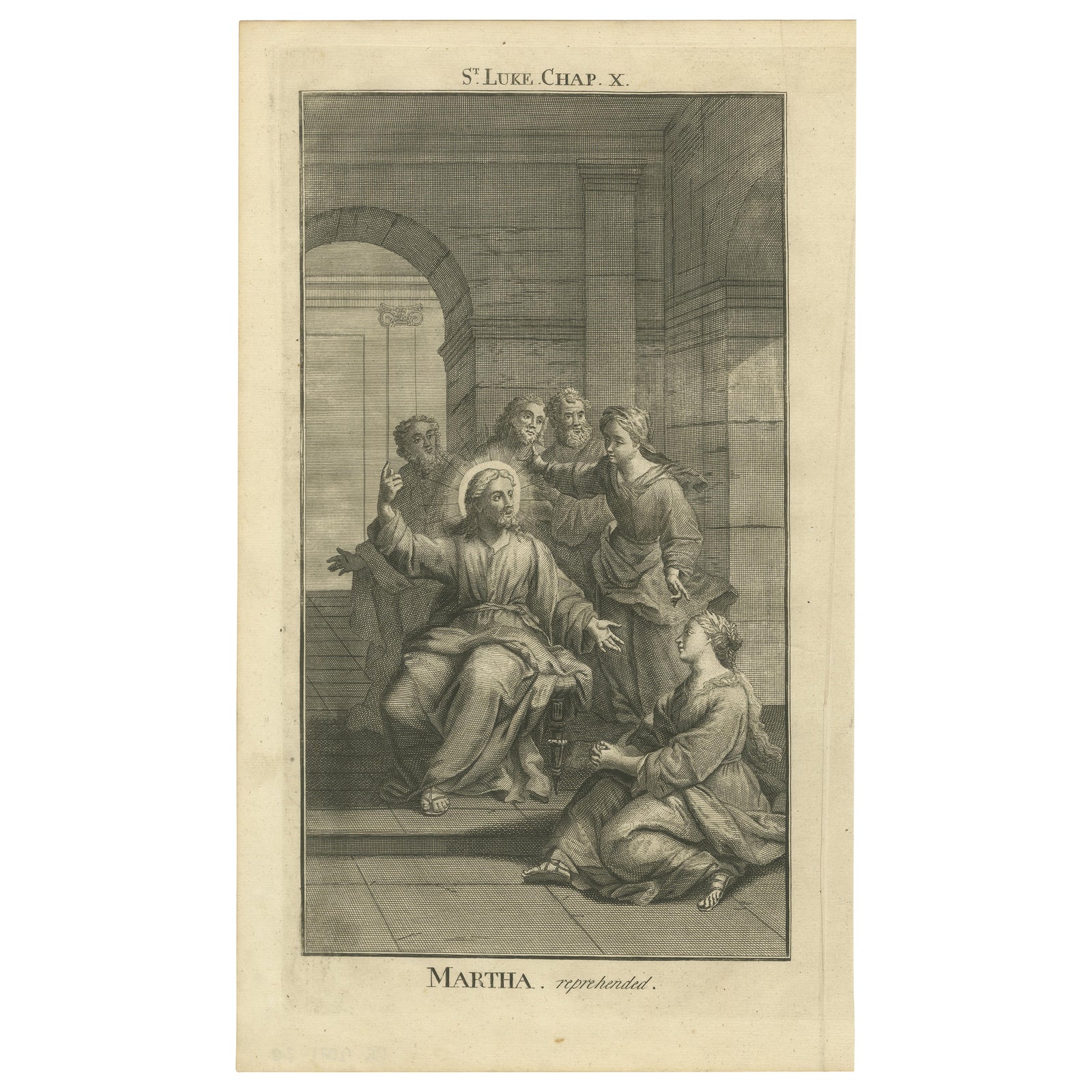 Christ with Mary and Martha Engraving, Luke X Martha Reproved 1735
