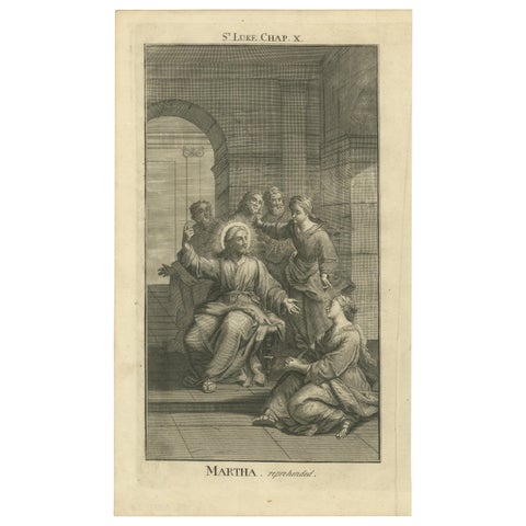 Christ with Mary and Martha Engraving, Luke X Martha Reproved 1735