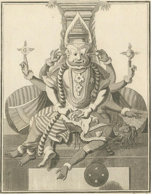 Striking 1806 Narasimha Vishnu Lion-Man Avatar Antique Print, Hindu Engraving, close-up 6