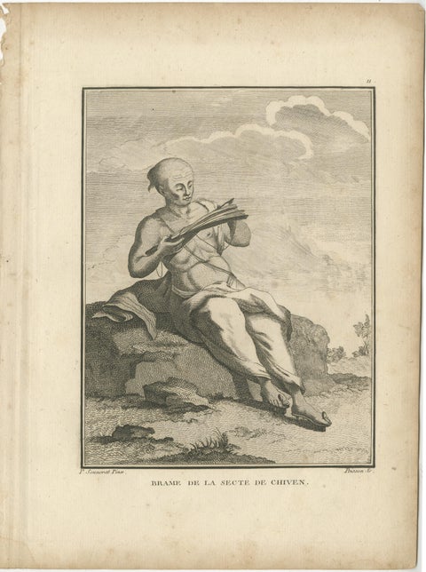 Shaivite Brahmin Reading Scriptures, Sonnerat Engraving, India, Paris 1806, view 2
