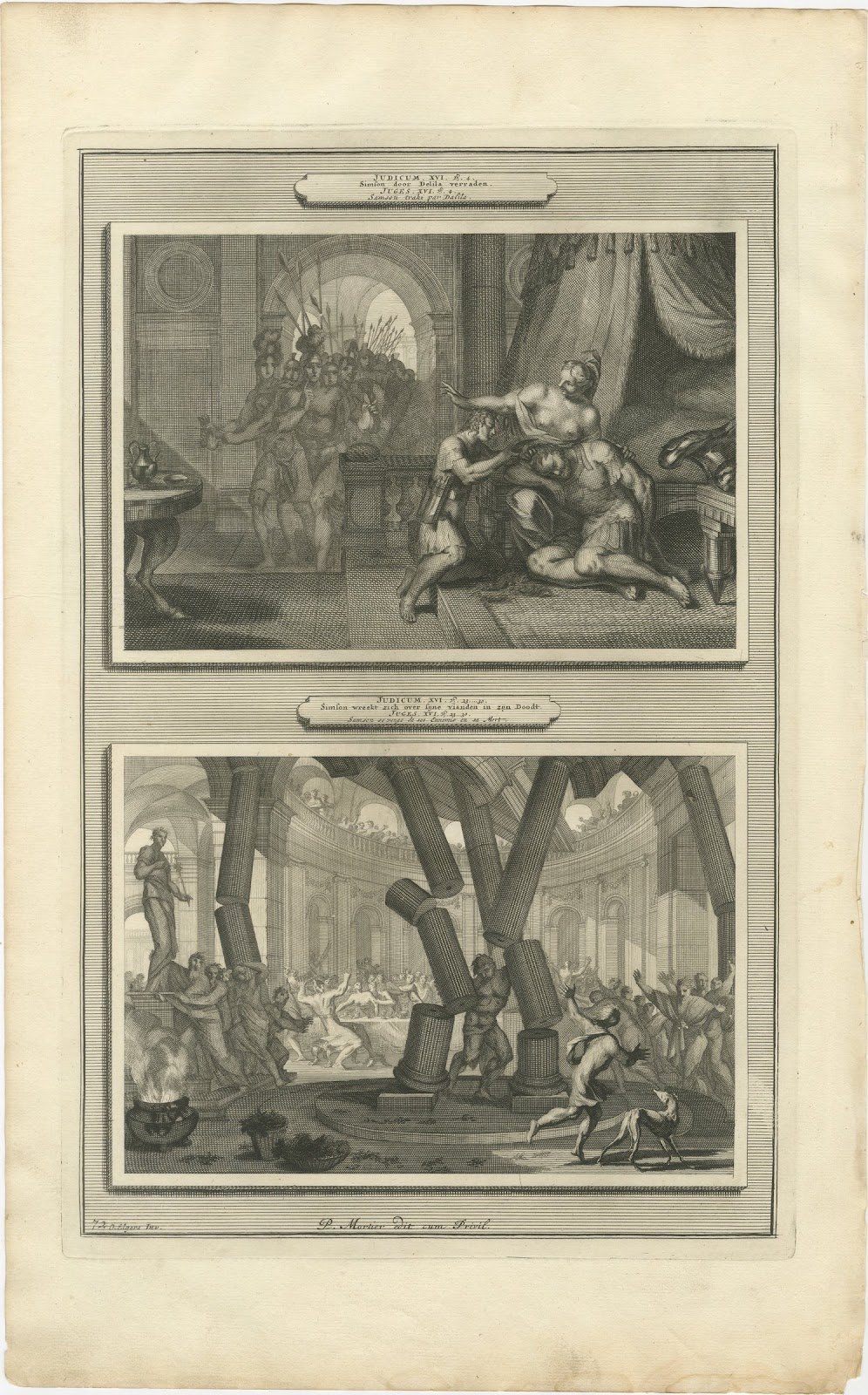 Samson and Delilah and Samson Destroys the Temple of Dagon, Mortier circa 1700