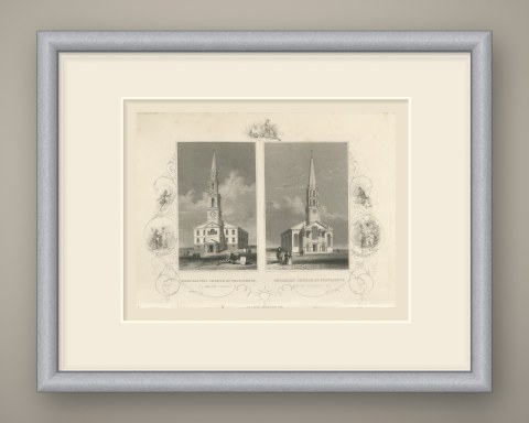 First Baptist and Unitarian Churches, Providence, Roger Williams, circa 1850, shown framed