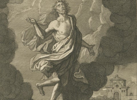 Christ's Ascension Engraving, Acts I Ascension Scene c.1735, close-up 4