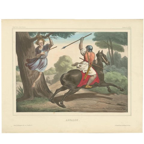 Antique Religious Print, Absalom's Rebellion, Histoire Sainte, Ancien Testament