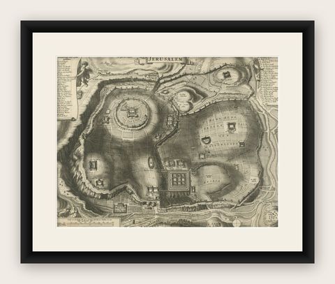Plan of Ancient Jerusalem, Cornelis de Bruijn’s Engraved City View c.1698, shown framed
