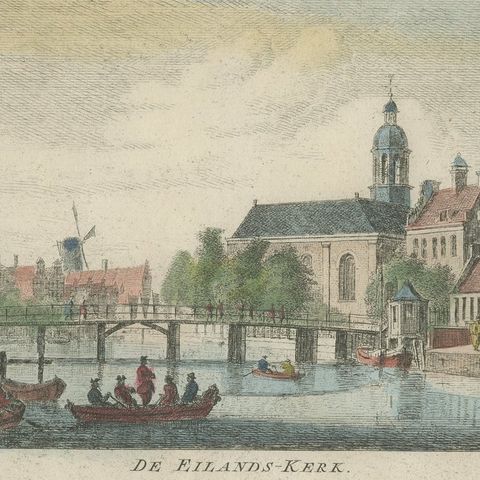 Antique Church Print of the 'Eilandskerk' in Amsterdam in Holland, circa 1760, close-up 2