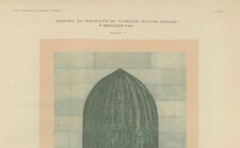 Antique Islamic Architecture Print, Green Tomb Portal Bursa, Raymond 1924, close-up 2