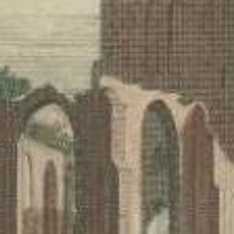 Antique Print of the Ruins of the Church of Bakendorp by Spilman, c.1750, close-up 1