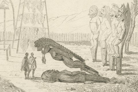Ancient Hawaiian Temples & Royal Sacred Sites, Pair of Small Engravings, 1836, close-up 5