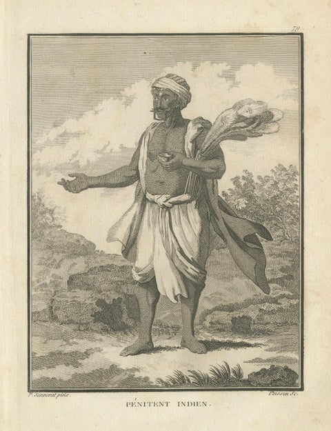 Indian Penitent with Ritual Implements, Engraving after Sonnerat, 1806, close-up 5