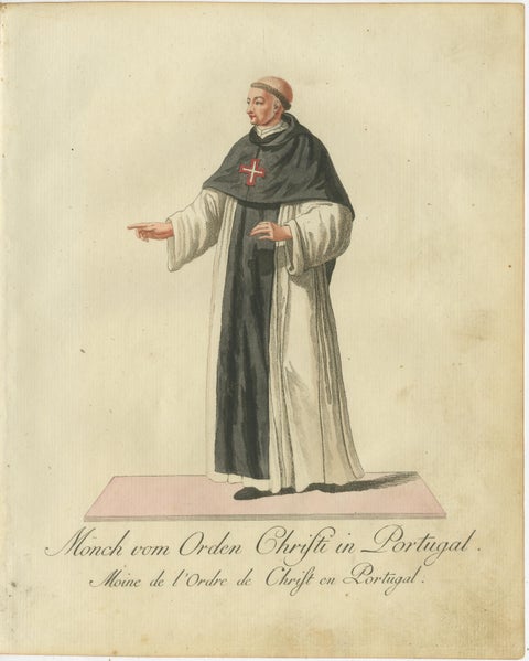 Monk of the Order of Christ in Portugal, Historic 18th-Century Engraving, view 2
