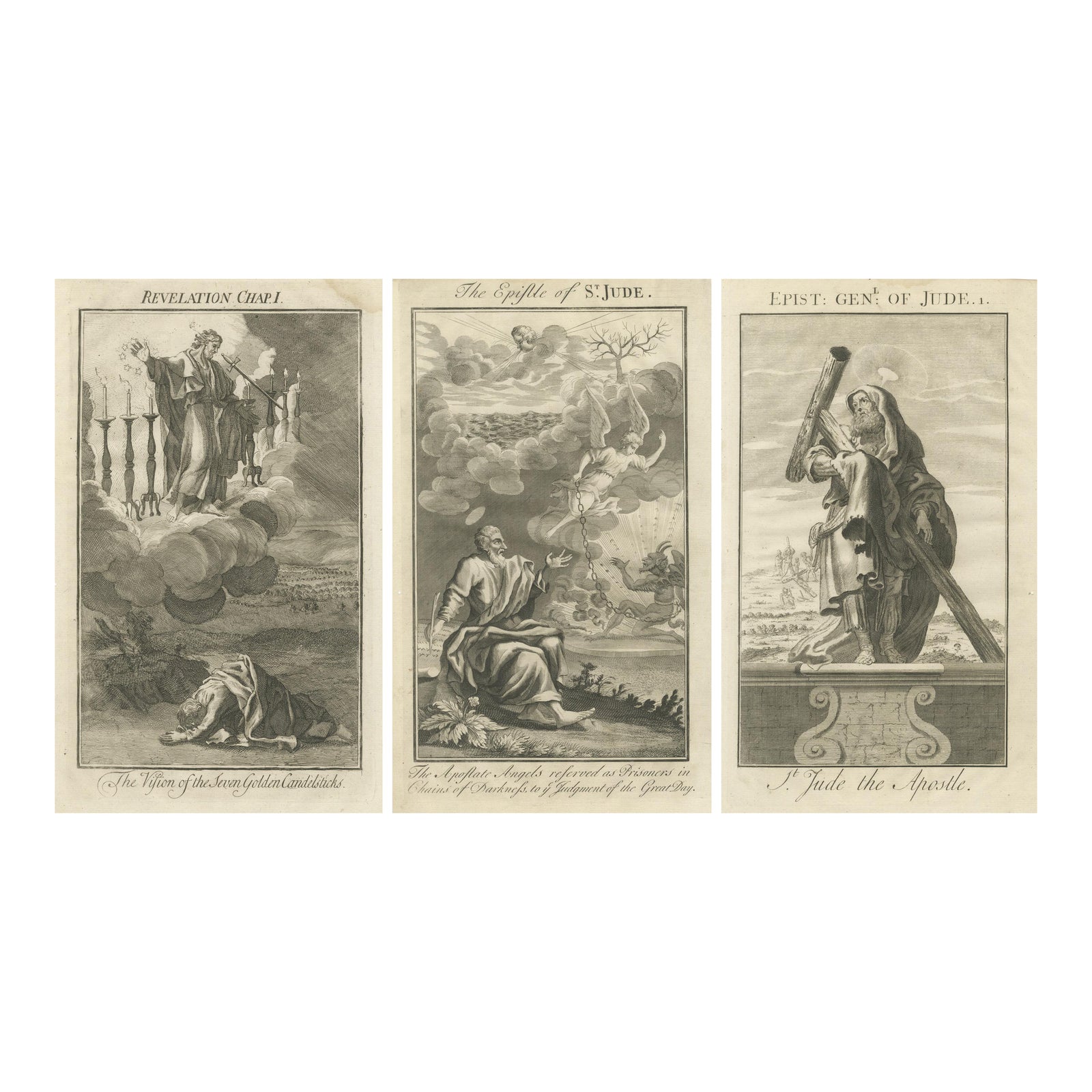 Biblical Engravings, Vision of Candlesticks, Apostle Jude & Judgment of Angels