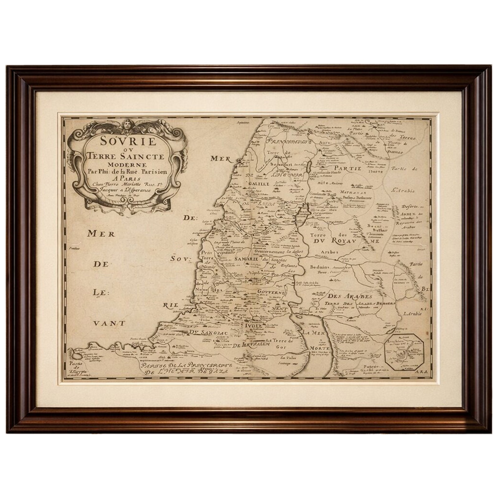 Holy Land Antique Map, Palestine, Syria, Levant Region, De la Rue Paris c1700