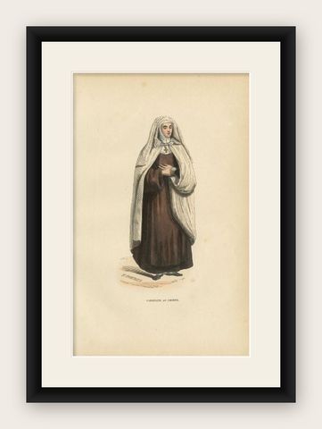 Antique Print of a Carmelite Monk in Choir Dress, 1845, shown framed