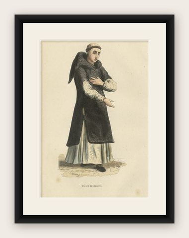 Antique Print of a Benedictine Monk, 1845, shown framed