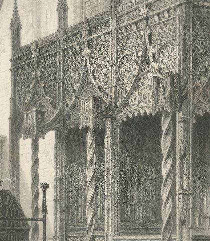 Tomb of the Howards, Arundel, Antique Steel Engraving after S. Read, circa 1876, close-up 3