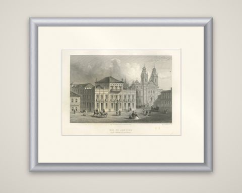 Antique Engraving of Rio de Janeiro, Imperial Palace and Cathedral, c.1867, shown framed