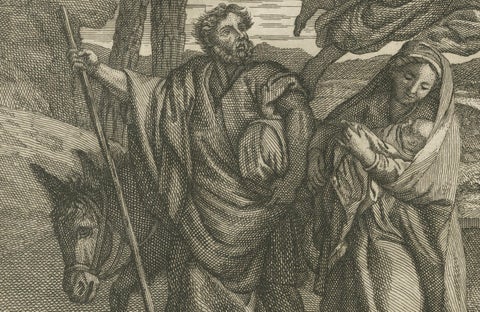 Set of Biblical Engravings, Adoration, Flight to Egypt & Christ’s Baptism, 1735, close-up 4
