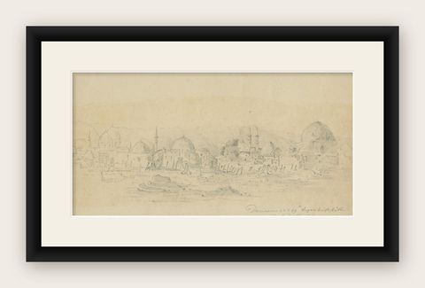 Historic View of Damascus and Burial Site of a Prophet's Wife, Anonymus, 1869, shown framed