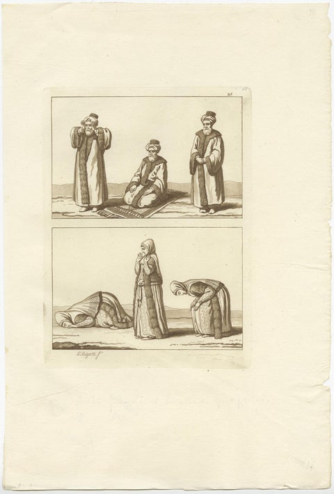 Original Antique Print of Arab Men and Women Praying Towards Mecca, 1827, view 2